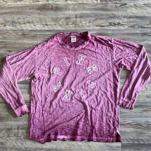 Pink Oversized Distressed Long Sleeve Shirt